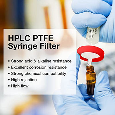 0.45μM Pore Size Hydrophobic PTFE Syringe Filters For HPLC And GC Sample Prefiltering